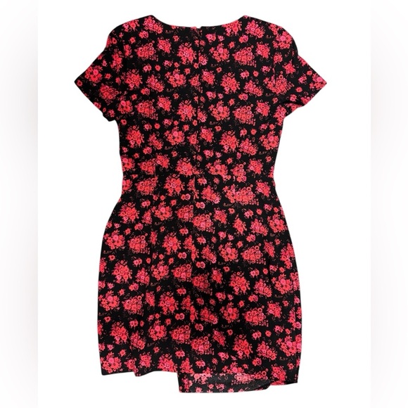 CLUB MONACO - Women’s Black & Red Esquinah Floral Wrap-Style Mini Dress, Size 10 - Picture 5 of 9